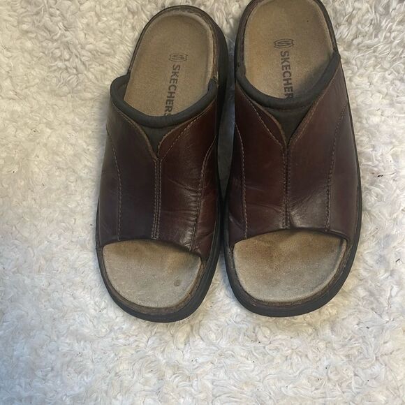 Skechers Sandals Leather Brown Slip On Sandals men’s Size 11- - Picture 3 of 10